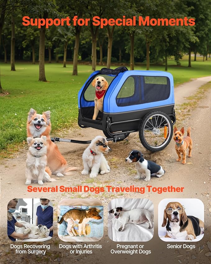 VEVOR Dog Bike Trailer, Supports up to 88 lbs, Pet Cart Bicycle Carrier, Easy Folding Frame with Quick Release Wheels, Universal Bicycle Coupler, Reflectors, Flag, Collapsible to Store