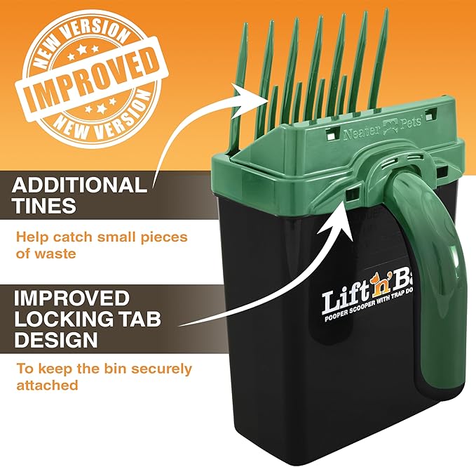 Neater Pet Brands Lift N’ Bag 2.0 Dog Pooper Scooper with Bag Attachment for Small to Large Dogs, New & Improved Design, 195 Refill Bags, Heavy Duty Dog Poop Scooper for Yard & Walks, One-Hand Use