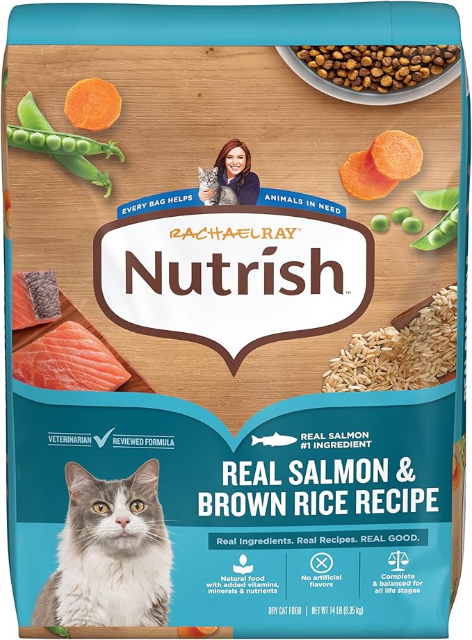 Nutrish Rachael Ray Dry Cat Food Real Salmon & Brown Rice Recipe, 14 lb. Bag