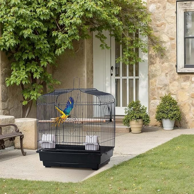 20.5 in Portable Travel Bird Cage with Handle, Metal Parrot Cage with Standing Pole, Food Container and Wooden Perch, Birdcages for Lovebirds Cockatiels Small Parrots Canaries