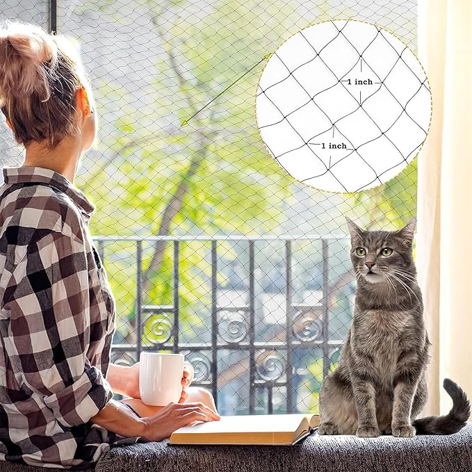 JUMXSRLE Cat Netting Balcony, Wire-Reinforced Cat Net, Bite and Tear-Resistant, UV and Weather-Resistant, Balcony Cat Anti-Fall Netting for Pets, Cat Protection Net for Windows Patio Balcony - 2x3m