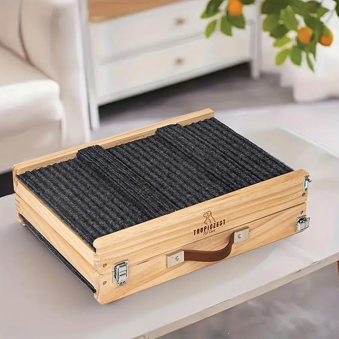 Medium Dog Ramp for Bed and Couch Wooden Adjustable Pet Stairs for Dogs and Cats 34.6" Non Slip Foldable Ramp with 5 Height Settings 13.6"-21.5" for Puppies, Pets, Indoor Outdoor Use
