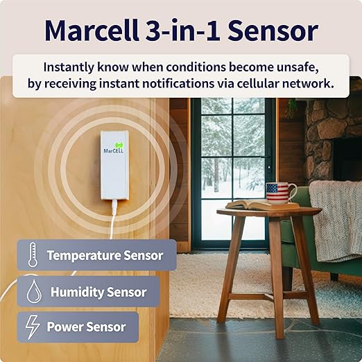MarCELL Cellular Temperature, Humidity & Power Monitor (Verizon) - Made in The USA - RVs, Pet Safety Monitoring, Second Home Monitoring, Greenhouse Monitoring,- 24/7 Monitoring & Instant Alerts
