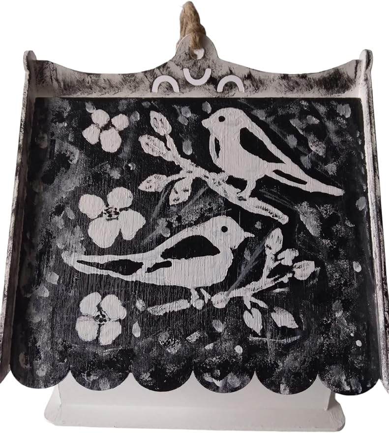 cida's unique birdhouse black-white INDOOR home decor hand painted, material WOODEN MDF