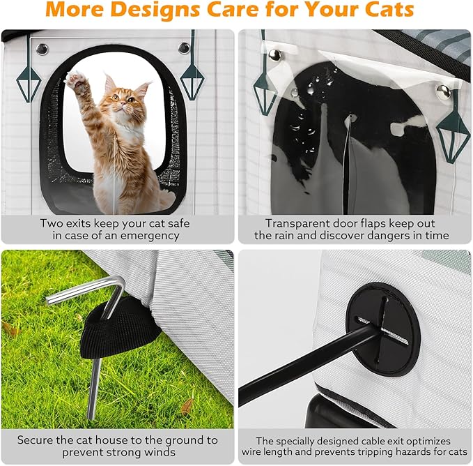 GASUR Weatherproof Heated Cat House for Outside Cats, Outdoor Cat House with Cats Heated Pad for Winter, Insulated Heating Cat Houses, Elevated Safe Feral Cat Houses Heat Cat Shelter (20"x17"x16")