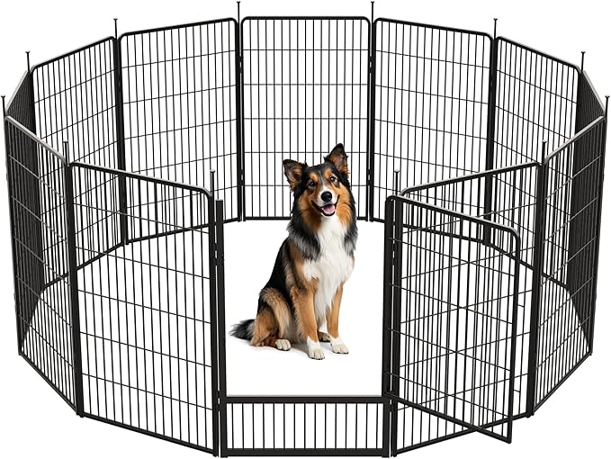 SunsGrove Dog Playpen Outdoor, Heavy Duty 45 Inch 12 Panels Dog Playpen for Large Dogs, Free and Safe Play Dog Fence Indoor, Black