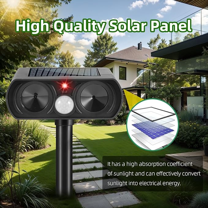 2026 Cat Repellent Outdoor Solar Ultrasonic Animal Repellent Outdoor with Motion Activated Cat Deterrent to Scare Deer Squirrel Rabbit Raccoon Skunk Repellent for Yard Lawn Garden(2Pack)