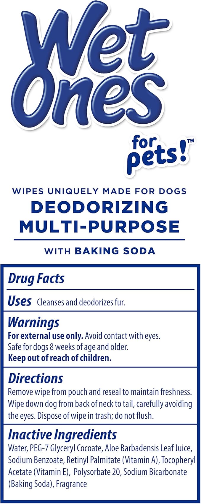 Wet Ones for Pets Deodorizing Multipurpose Dog Wipes with Baking Soda, Tropical Splash Scent - Desmellizing Wipes for Dogs in Canister, 50 Count - 12 Pack