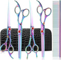 GLADOG Pro Rainbow 7 Inch Professional Pet Grooming Scissors Kit, 6-in-1 Dog Scissors, Titanium Coated, Stainless Steel, Right Handed, 5 Count