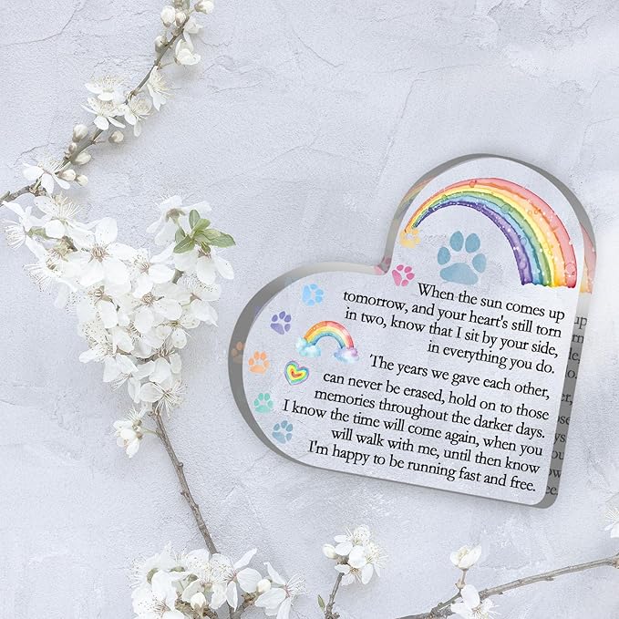 Toerifer Rainbow Bridge Pet Memorial Gifts, Dog Cat Passing Away Remembrance Keepsake for Desk Shelf, Loss Pet Gifts for Women Men, Loss of Dog Sympathy Condolences Acrylic Decorations