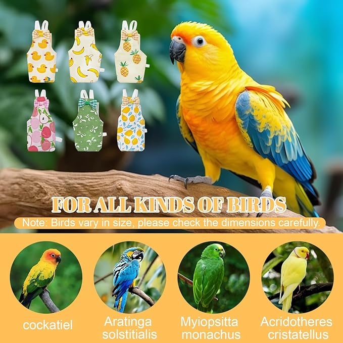 6Pcs Bird Diaper, Reusable Parrot Diapers with Waterproof Inner - Washable Pet Bird Diapers for Cockatiel Budgie Lovebird Parakeet Canary Monk (Medium)