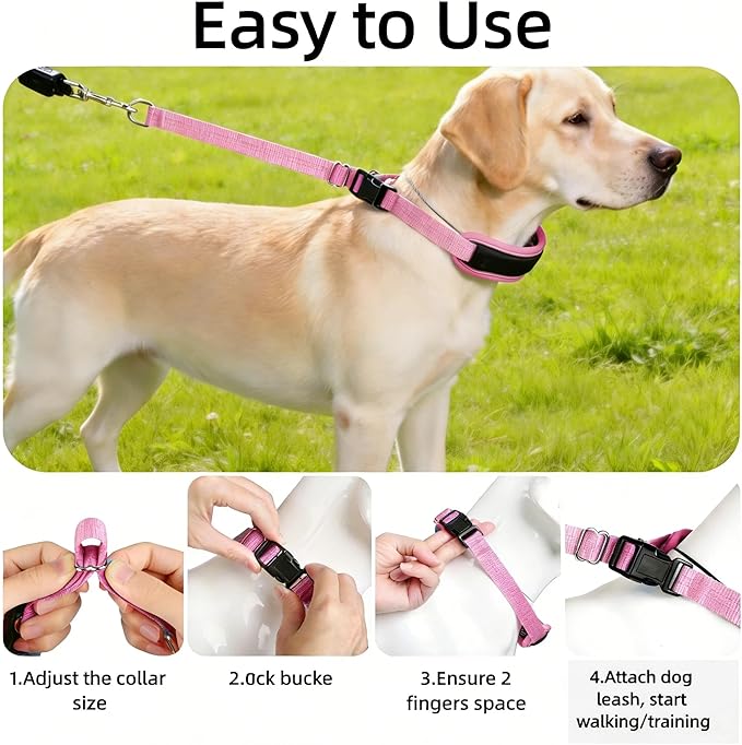 Lightweight Prong Collar for Dogs, Reflective No Pull Dog Collar | Adjustable Size Dog Pinch, Breathable Woven Fabric Air Grid Technology, Martingale Collar for Dogs Training（Pink-L）