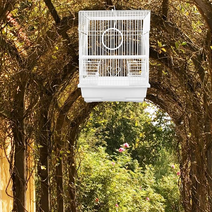NUOBESTY Portable Metal Bird Carrier Cage for Parrots Conures Travel Use Iron Material Featuring Safety Design Stylish White Finish Suitable for Home and Outdoor Adventures