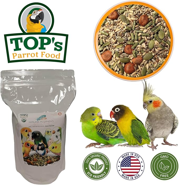TOP's Parrot Food Marlene Mc'Cohen's USDA Certified Organic Signature Blend Bird Seed and Pellet Mix for Small Birds 2.5lbs