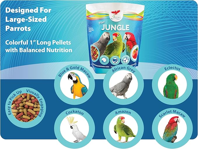 Scenic Mix Jungle Large Parrot Food - 3 lb Bag - 1" Bird Pellets - Complete Nutrition for Macaws, Amazons, Cockatoos, African Grey Parrots & More