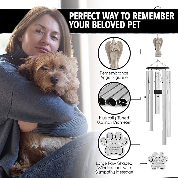 Dog Memorial Gifts for Loss of Dog - 34" Pet Memorial Wind Chimes, in Memory Sympathy Gift, Remembrance Bereavement, Passing Away Rainbow Bridge Windchime