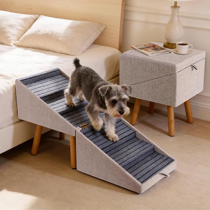 21.06”H Dog Stairs for High Bed, 6-Step Pet Stairs with Split Ottoman Design - Tall Dog Steps Convertible to Bedside Table Nightstand, Large Non-Slip Stairs for Big Medium Dogs to Bed
