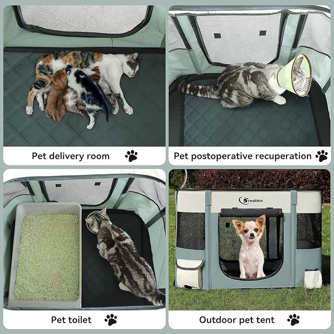 Dog Playpen,Cat Pet Puppy Pen,Portable Playpens for Dogs Indoor Outdoor Travel Camping Use,Foldable Dog Kennel Tent Crate for Rabbit Small Animals with Carrying Case (Grey with Pad, Small)