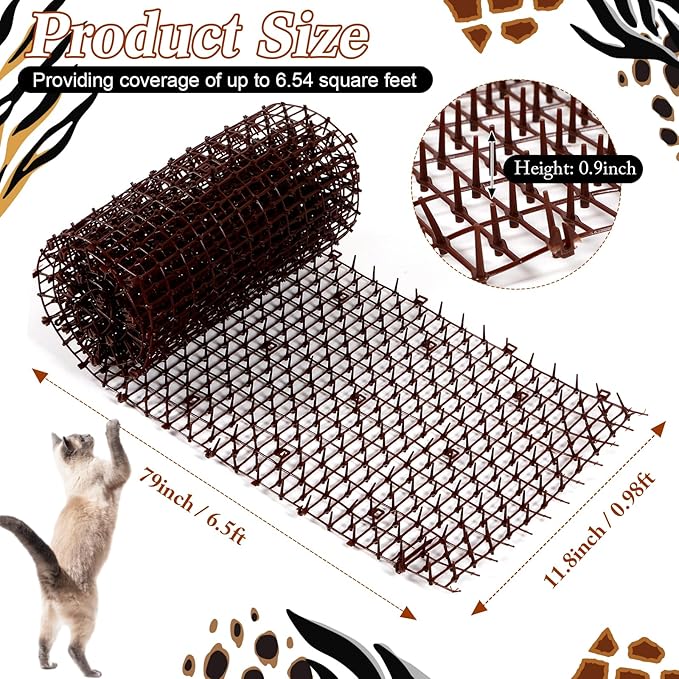 Zopeal 6.5ft Cat Repellent Mat with 8 Ground Stakes 8 Zip Ties, Spikes Deterrent Mat Keep Dog Off Couch for Indoor Outdoor Keep Pet Off Yard Garden, 79 x 12 Inch/1 Roll