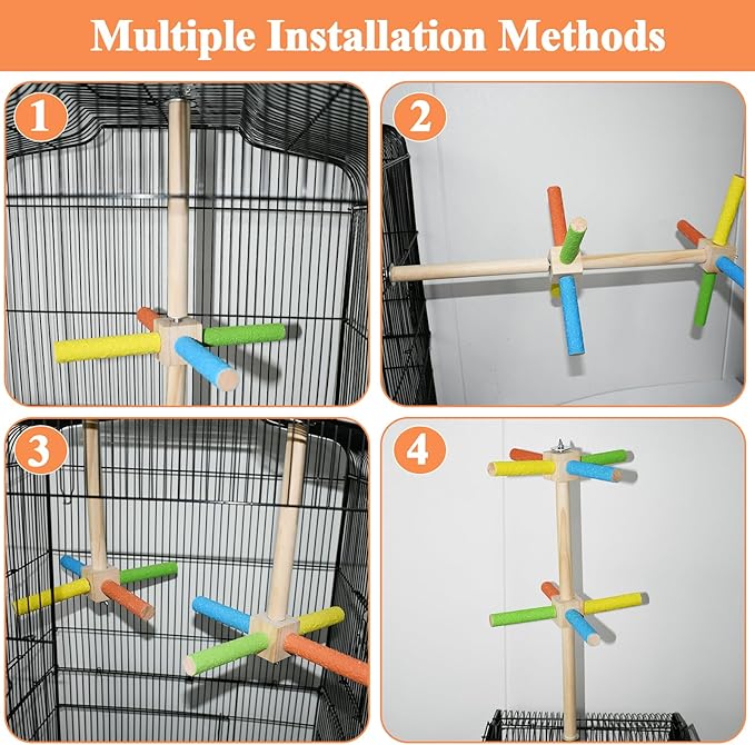 Bird Stand Perch Toy, Double Layer Spinning Parakeet Toys Exercise Wheel Cockatiel Toy for Cages Wooden Perchs for Small & Medium Birds Bird Cage Accessories for Parakeets Lovebirds Conures Budgies