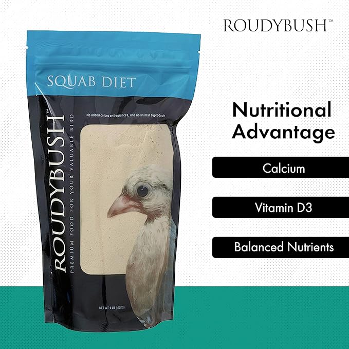 RoudyBush Squab Diet Dove & Pigeon Feed - Baby Bird Food for Columbiformes - Crop Milk Replacement Dove & Pigeon Food Mix - Chick Enrichment for Birds 7-14 Days (1lb)