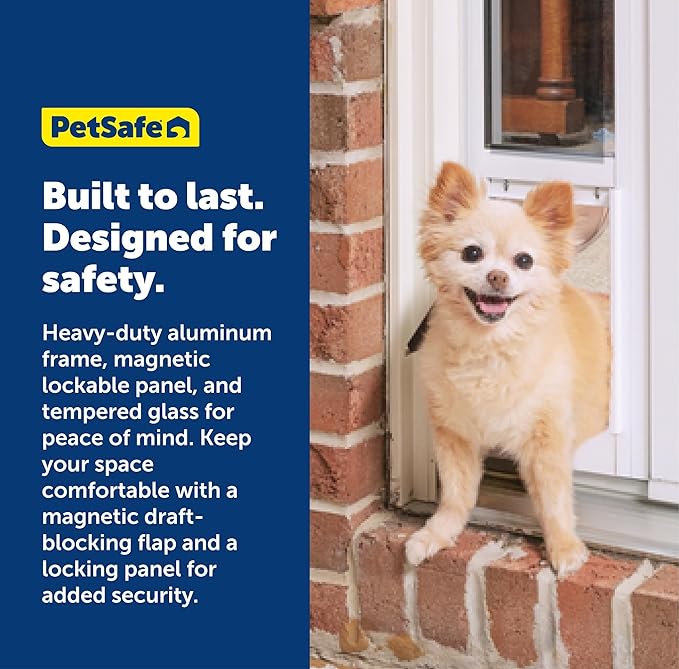 PetSafe 2-Piece Sliding Glass Pet Door - No-Cut DIY Install Doggy Door for Renters - Aluminum Frame - Adjustable Height 75 7/8" to 81" - Ideal for Small Dogs Up to 15 lbs