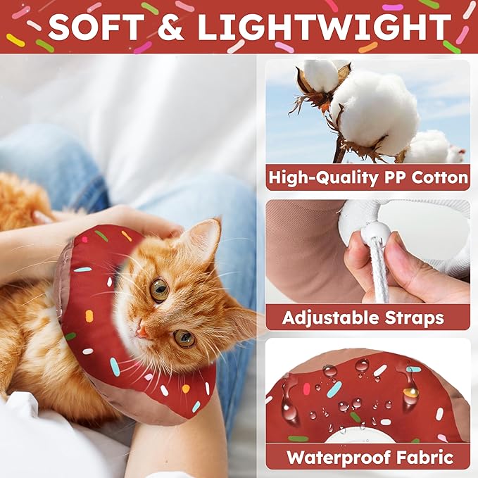 Cat Cone Collar Soft, Waterproof Cat Recovery Collars Spay Cones to Stop Licking Cute Donut E Collar After Surgery Anti-Lick Wound Healing Safety Elizabethan Collar for Kittens (Donut Brown, Medium)