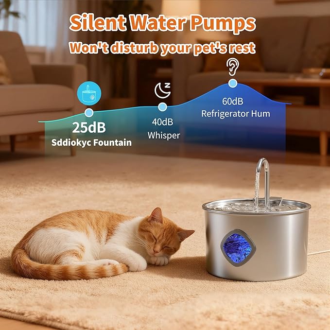 Cat Water Fountain Stainless Steel: 108oz/3.2L Cat Fountain for Drinking - Pet Water Fountains for Cats Indoor - Dog Water Bowl Dispenser - Pets Feeding & Watering Supplies - Automatic Water Dispenser