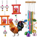 7 Pcs Chicken Toys, Hanging Chicken Wind Chime, 2 Pcs Coop Mirror Toys with Bells 4 Pack Beak Grinding Stones, Musical Coop Accessories for Hen Rooster Chick Poultry Birds(Red, Orange)
