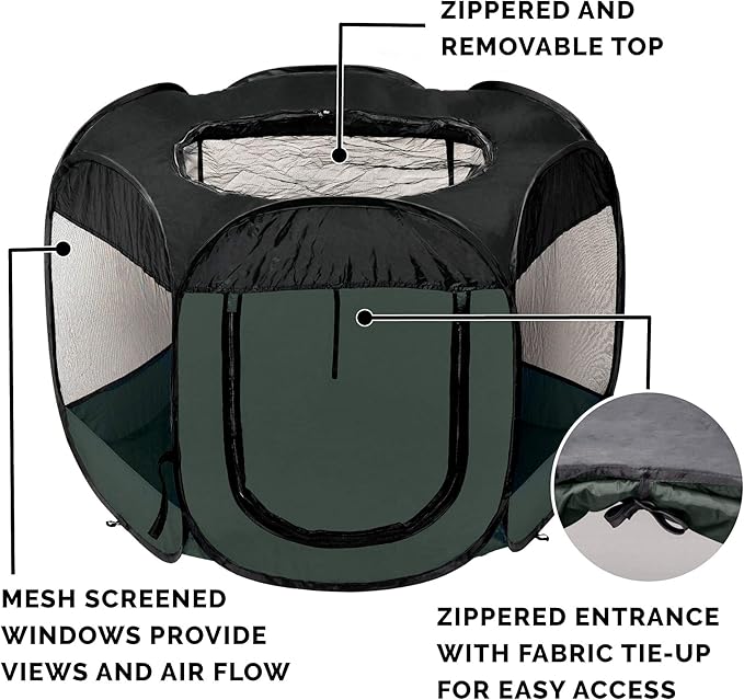 Furhaven Portable Dog Playpen Cat Tent, Pet playground,Kennel foldable indoor outdoor zippered puppy crate - Hunter Green, Small