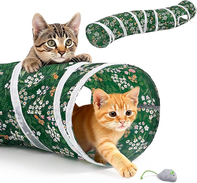 Glittme Cat Tunnel, Cat Tunnels for Indoor Cats, S-Shape Peekaboo Cat Cave with Cat Toys, Foldable Cat Tubes and Tunnels for Cats, Rabbit, Puppy, Guinea Pig