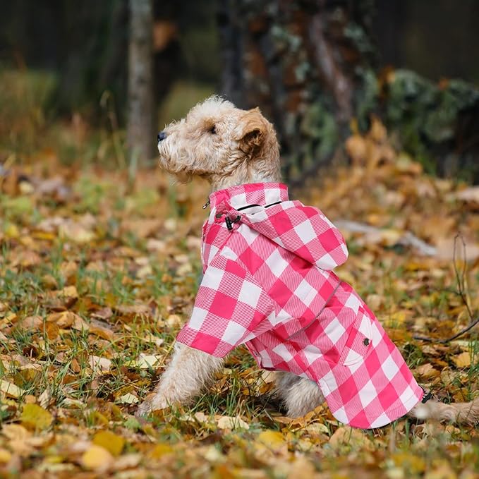 Dog rain Coat Waterproof Raincoat Puppy Jacket with Legs Buttons Zipper Hood Drawstring Fit for Yorkie Terrier Schnauzer Poodle Border Collie Labrador Golden Retriever 8lbs to 80lbs Pink XS