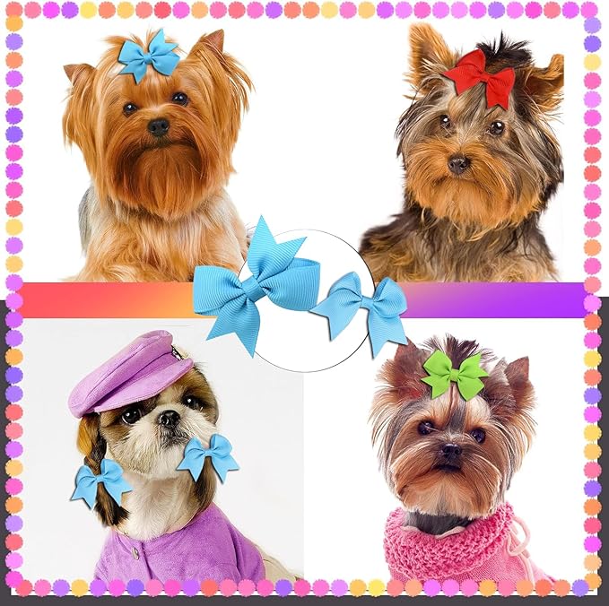 Puppy Dogs Hair Barrettes Bows with Rubber Bands,Hair Accessories Bow Pet Grooming Cute Pet Small Hair Bowkno