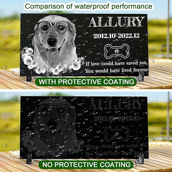 Personalized Pet Memorial Stone, Weatherproof Granite Dog Headstone - Custom Grave Markers for Dogs&Cats Engraved with Photo Name Date,Memorial Stones for Memory Garden