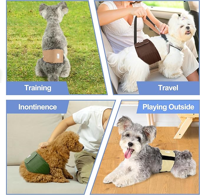 5 Pack Dog Diapers Male Reusable, Premium Belly Bands for Dogs, High Absorbing Male Dog Pee Wraps for Doggie in Incontinence or Excitable Urination Gray,Green,Brown XS