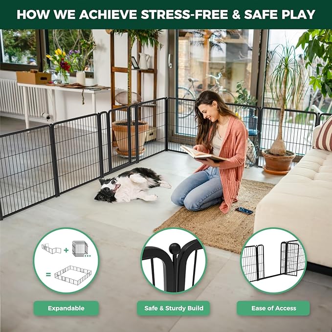 FXW Homeplus Unleashed Indoor Dog Playpen - Stress-Free and Safe Play, Heavy Duty 32 Inch 32 Panels Dog Pen for Small and Medium Dogs, Black│Patented