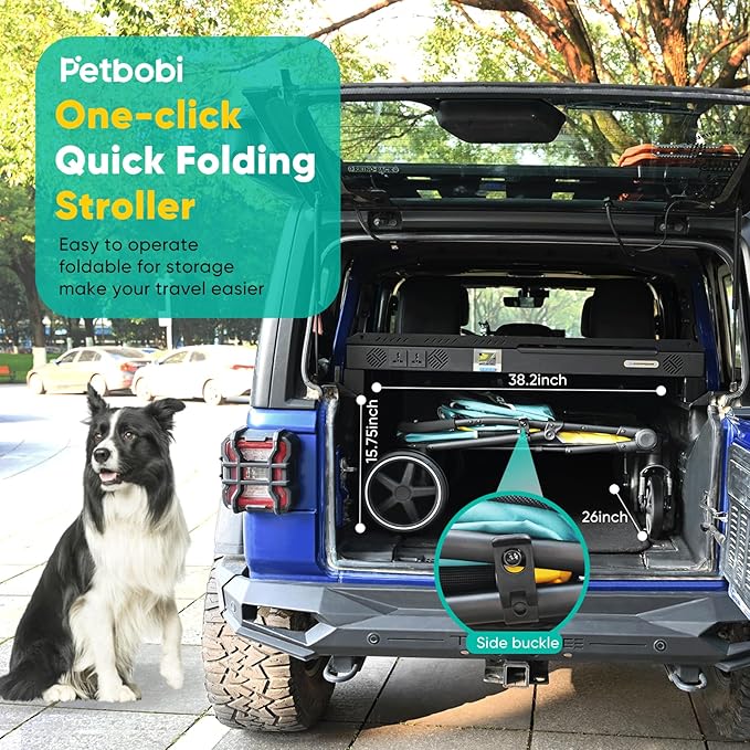 Petbobi Dog Stroller for Large & Medium Dogs - Easy Fold Dual Entry Pet Stroller with One-Foot Brake, All Terrain Wagon Cart with Air Mesh, Ideal for Large Senior Pets up to 80 lbs, Green