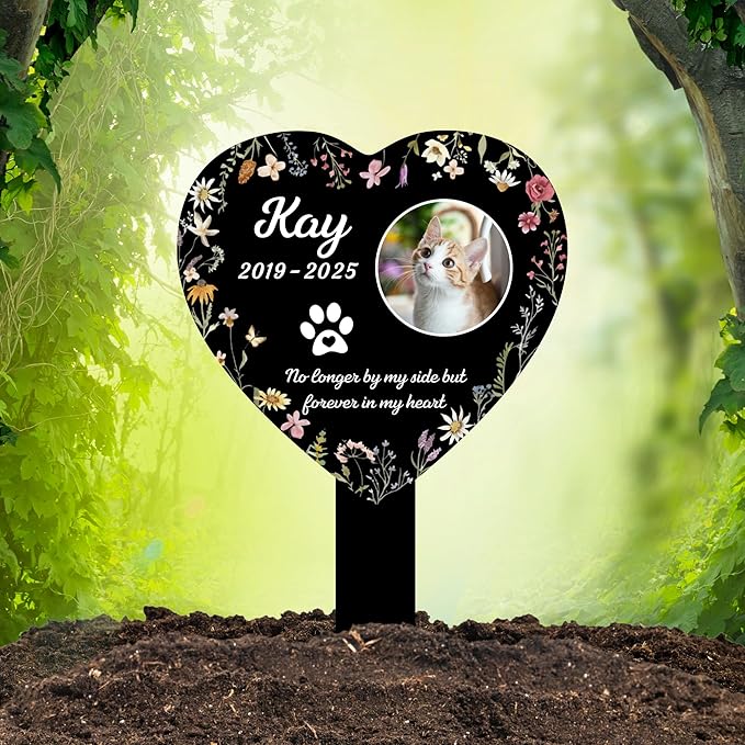 Pet Cemetery Cat Grave Marker | Personalized Outdoor Cat Headstone Engraved with Name & Lifespan Years | Custom Pet Memorial Stone for Garden or Yard