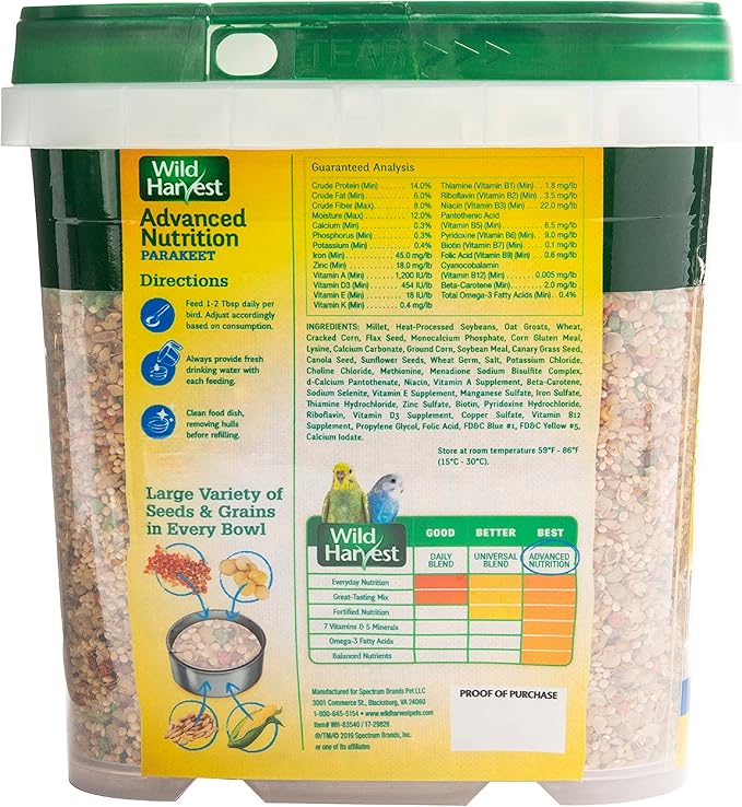 Wild Harvest Advanced Nutrition Diet For Parakeets 4.5 Pounds, Seed And Grain Mix