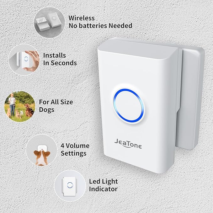 JeaTone Dog Door Bell, Dog Bells to Go Outside, Smart Wireless Potty Training Button for Dogs, Training Dog to Ring The Bell, 2 Pack Button White