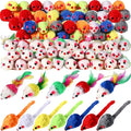 Syhood 120 Pcs Fur Mice Cat Toys Bulk for Indoor Cats Catnip Mouse Toys with Rattle Sound Rattle Mini Mice Pets Kitten Interactive Play Assorted Color