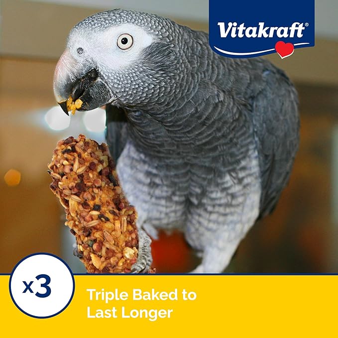 Vitakraft Crunch Sticks Parrot Treat Apple and Honey Flavor – 2 Sticks Per Pack Triple-Baked Crunchy Treat Sticks with Natural Wood Chew Center & Cage Clip Holder