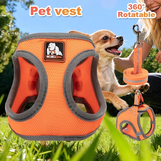 Dog Harness Medium Sized Dogs, Puppy Harness and Leash Set for Training, Running, Walking, Suitable for Small and Medium Dog Vest, Orange, XS