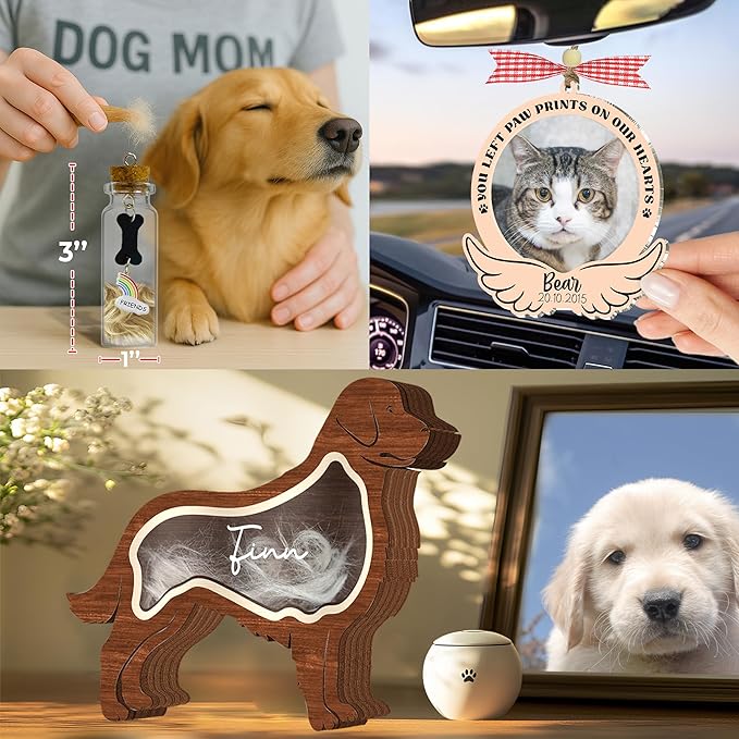 Personalized German Shepherd Ashes Keepsake Box Wooden Pet Fur Gifts Unique Dog Shape Standable Table Decor Memorial Display Box for Small Urns Idea Gift Pet Lover Family Friend Storing Hair Teeth
