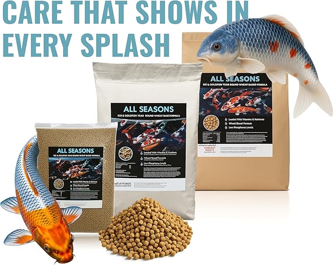 HALF OFF PONDS All Seasons Koi Fish Food - 20 lb Floating Pellets, 5mm Size - Goldfish Food for Ponds - 28% Protein with Wheat Germ & Vitamins - Ideal for Year-Round Feeding & Water Clarity
