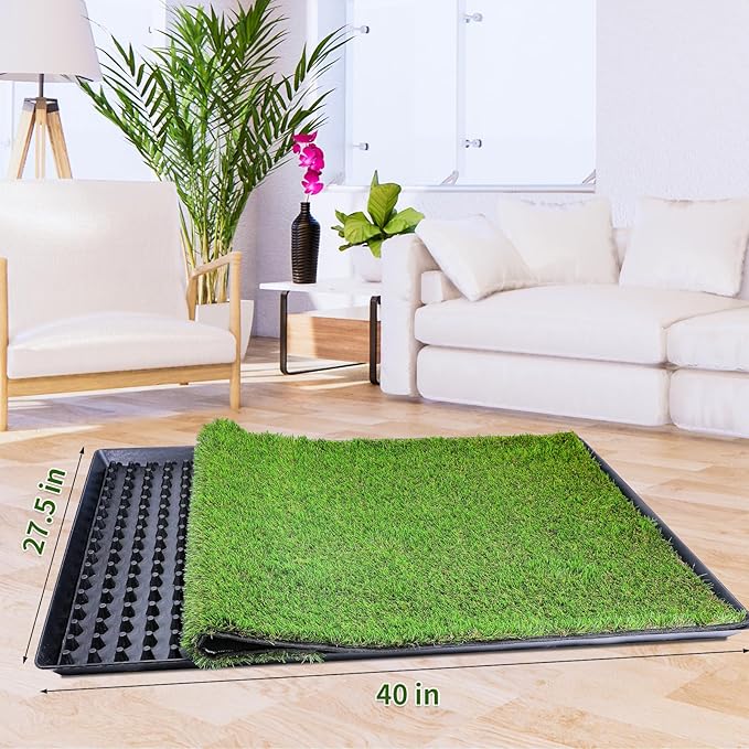 Dog Grass Pad with Tray,40''X27.5''Large Artificial Turf Grass Potty,XL Reusable 3-Layer Dogs Pee Potty Grass Pads, Easy to Clean Portable Dog Litter Box for Indoor/Outdoor Potty Training Toilet