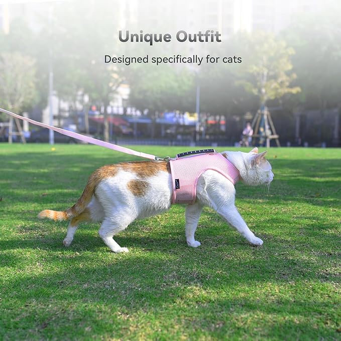 Kitty Harness and Leash for Walking Escape Proof Breathable Mesh Fabric, Solid Pink, X-Small, Adjustable Cat Walking Jackets with Handle, Padded Stylish Cat Vest