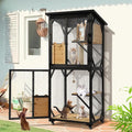 TITIMO 71" Catio Cat Enclosure Window, Large Outdoor/Indoor Cat House for Multiple Cats, Wooden Kitty Condo W/Waterproof Roof, Platforms, Resting Box, Scratching Post, Sisal Ball, Wheels (Black)
