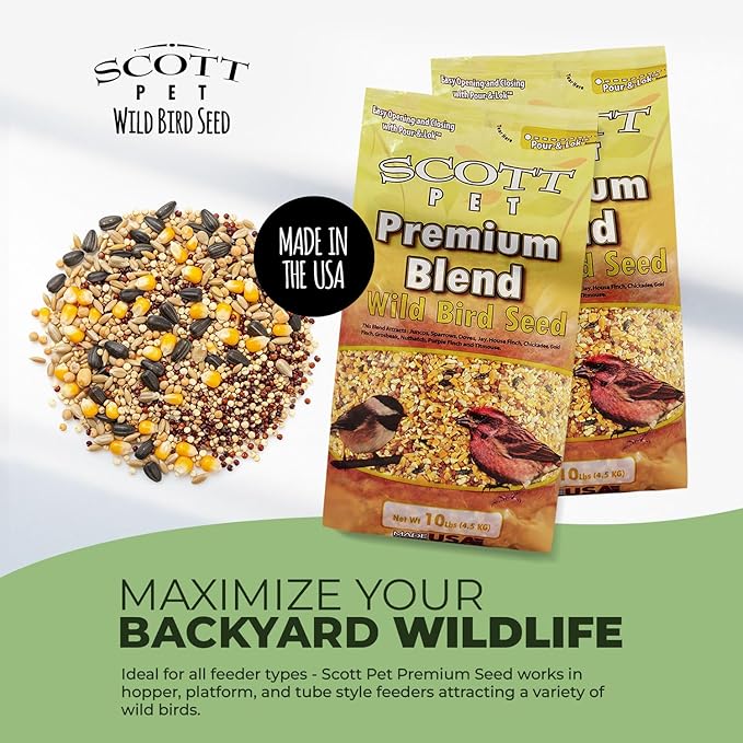 Scott Pet Wild Bird Seed, Premium Blend, 10 lbs Bag, Bird Feed, Great for All Feeder Types, Food for Outside Wild Birds