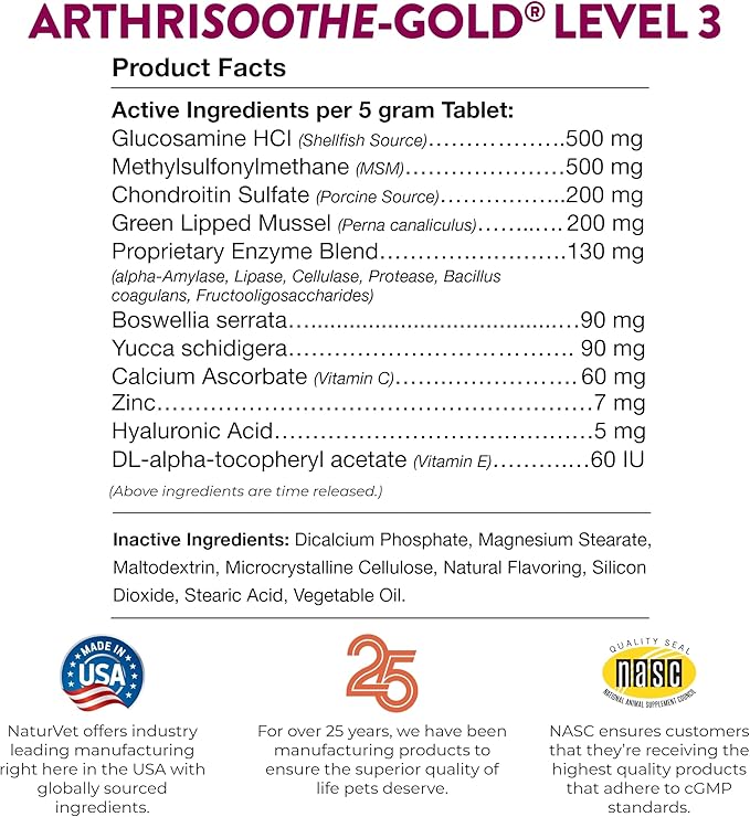 NaturVet Time Release ArthriSoothe Gold Tablets, 90 Pills